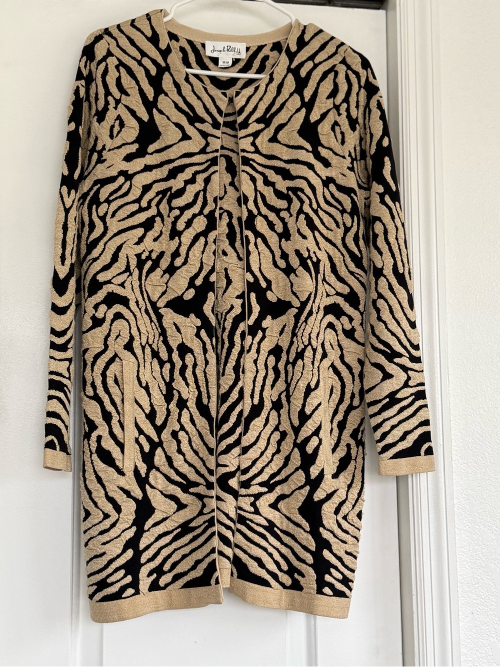 Joseph Ribkoff Black and Tan Animal Print Long Jacket